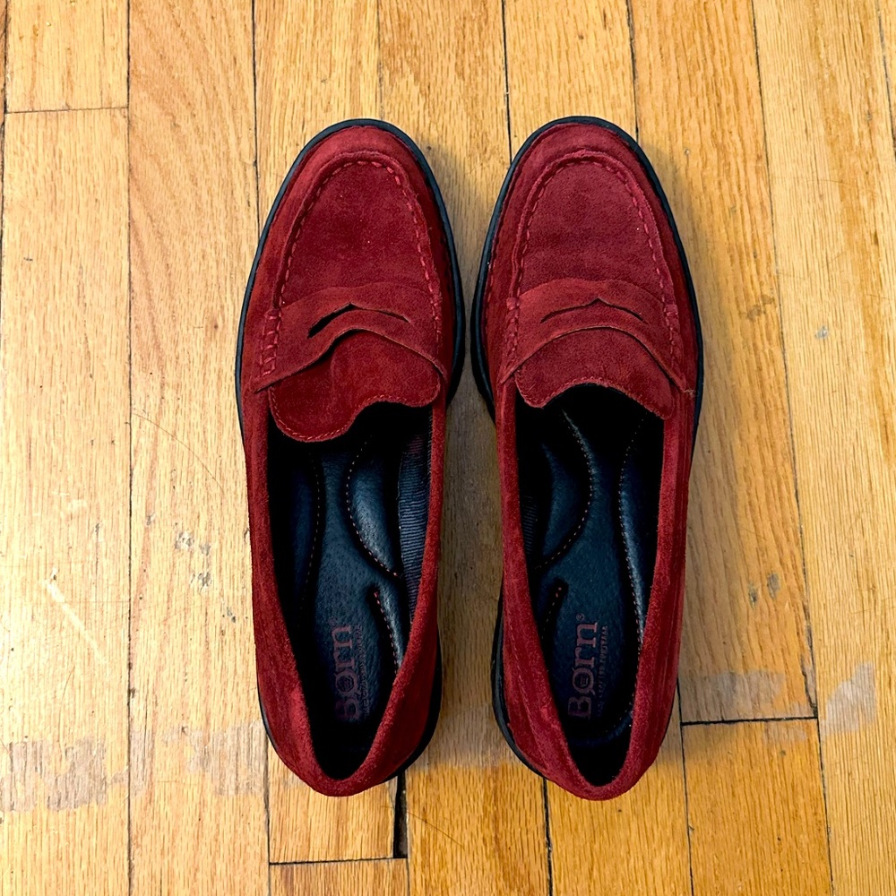 Born Loire Penny Loafer in Red (Opera) Suede - Size 8